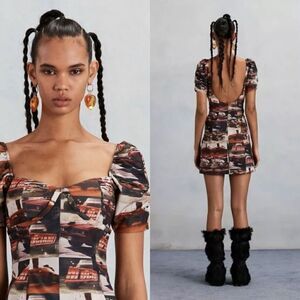 Heaven By Marc Jacobs Mini Black Brown Dress Taffeta Size S